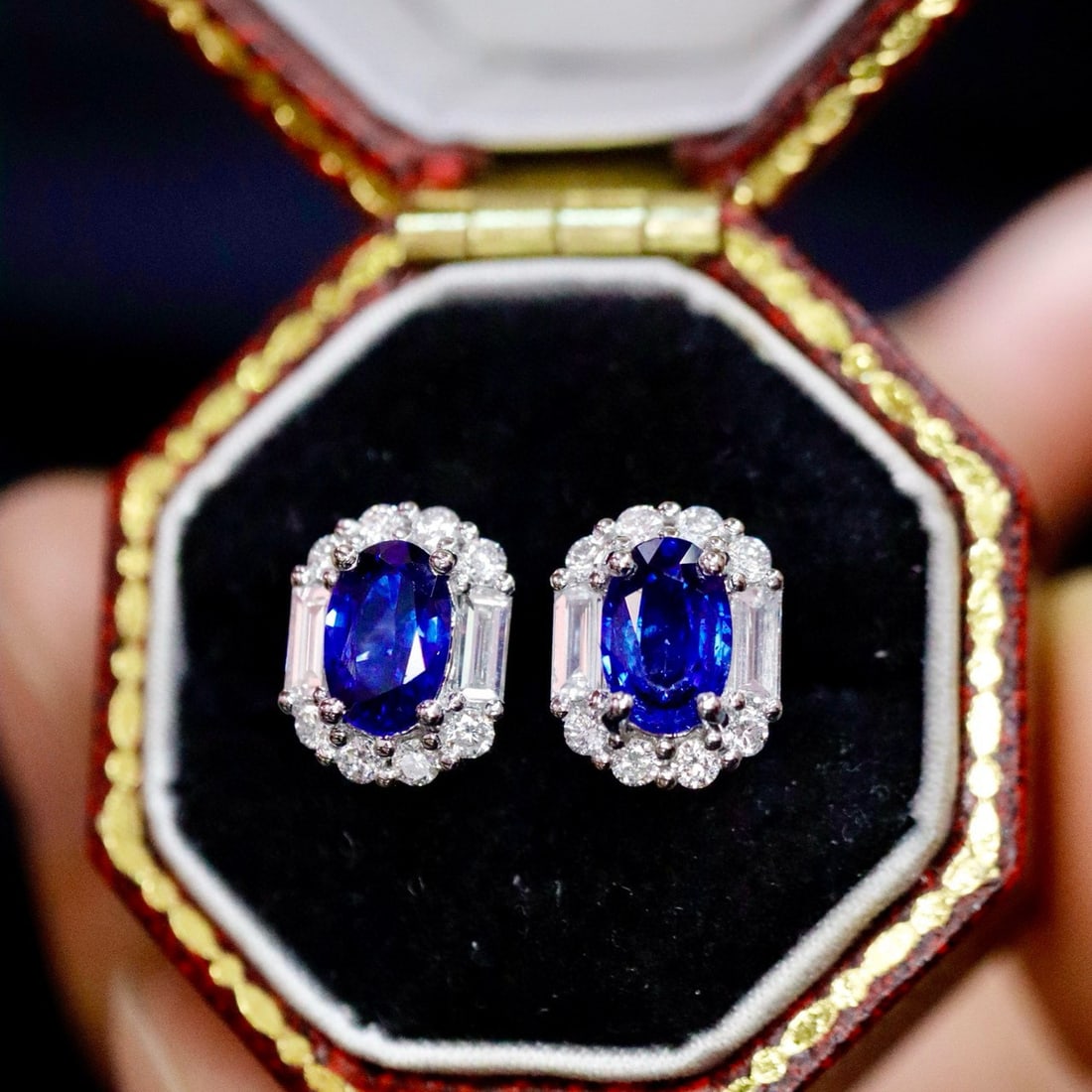14k Gold 1.29 Ctw Natural Sapphire & Diamond Earrings - 4