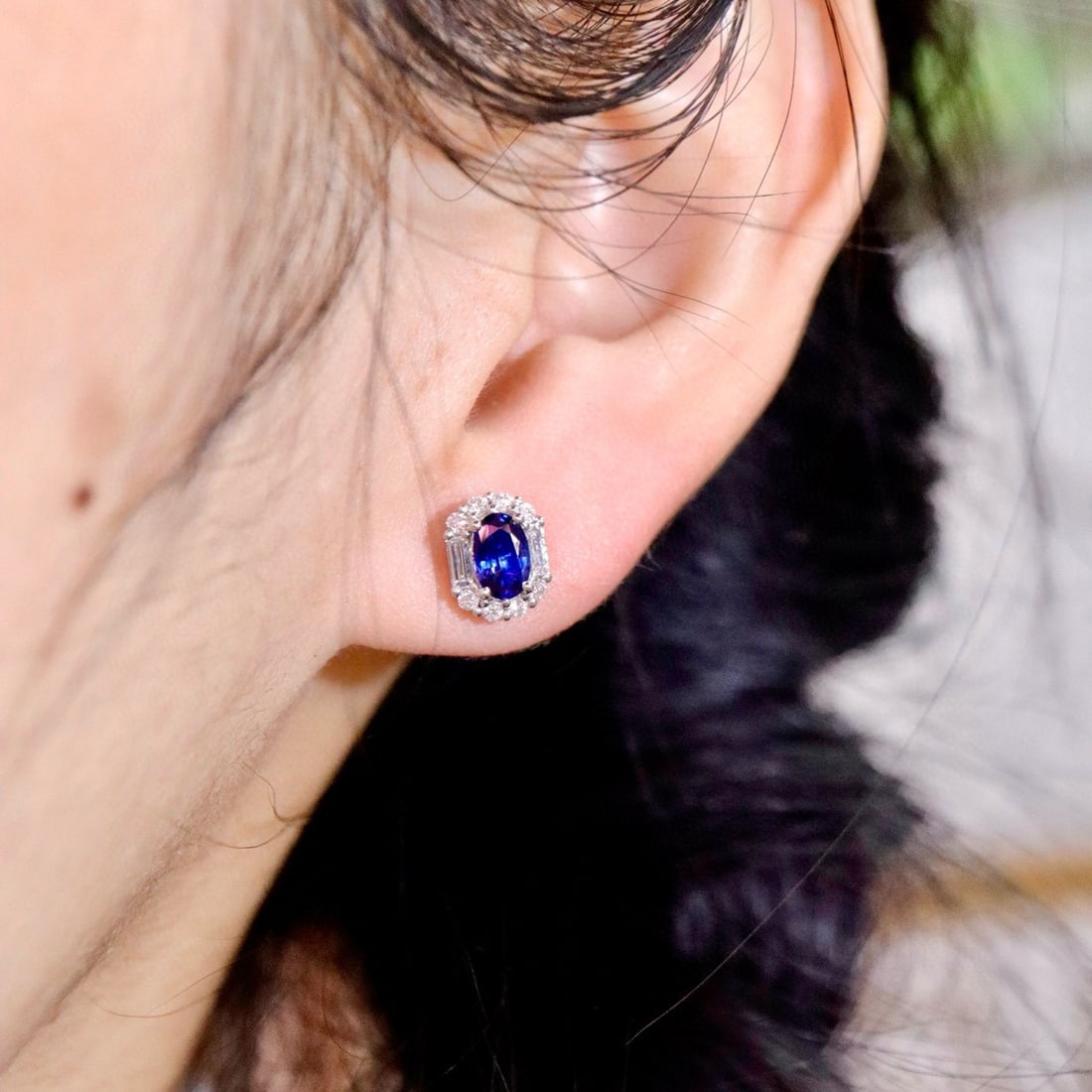 14k Gold 1.29 Ctw Natural Sapphire & Diamond Earrings - 5