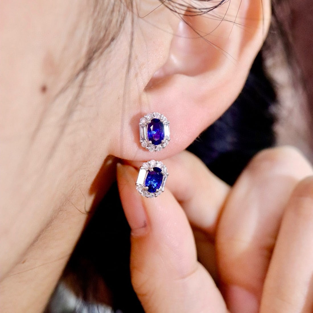 14k Gold 1.29 Ctw Natural Sapphire & Diamond Earrings - 6