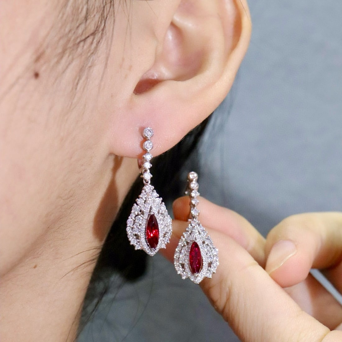 14k Gold 2.28 Ctw Natural Ruby & Diamond Earrings - 4