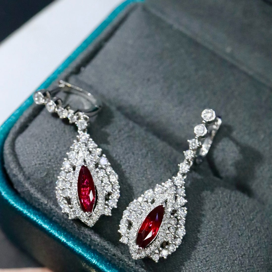 14k Gold 2.28 Ctw Natural Ruby & Diamond Earrings - 6