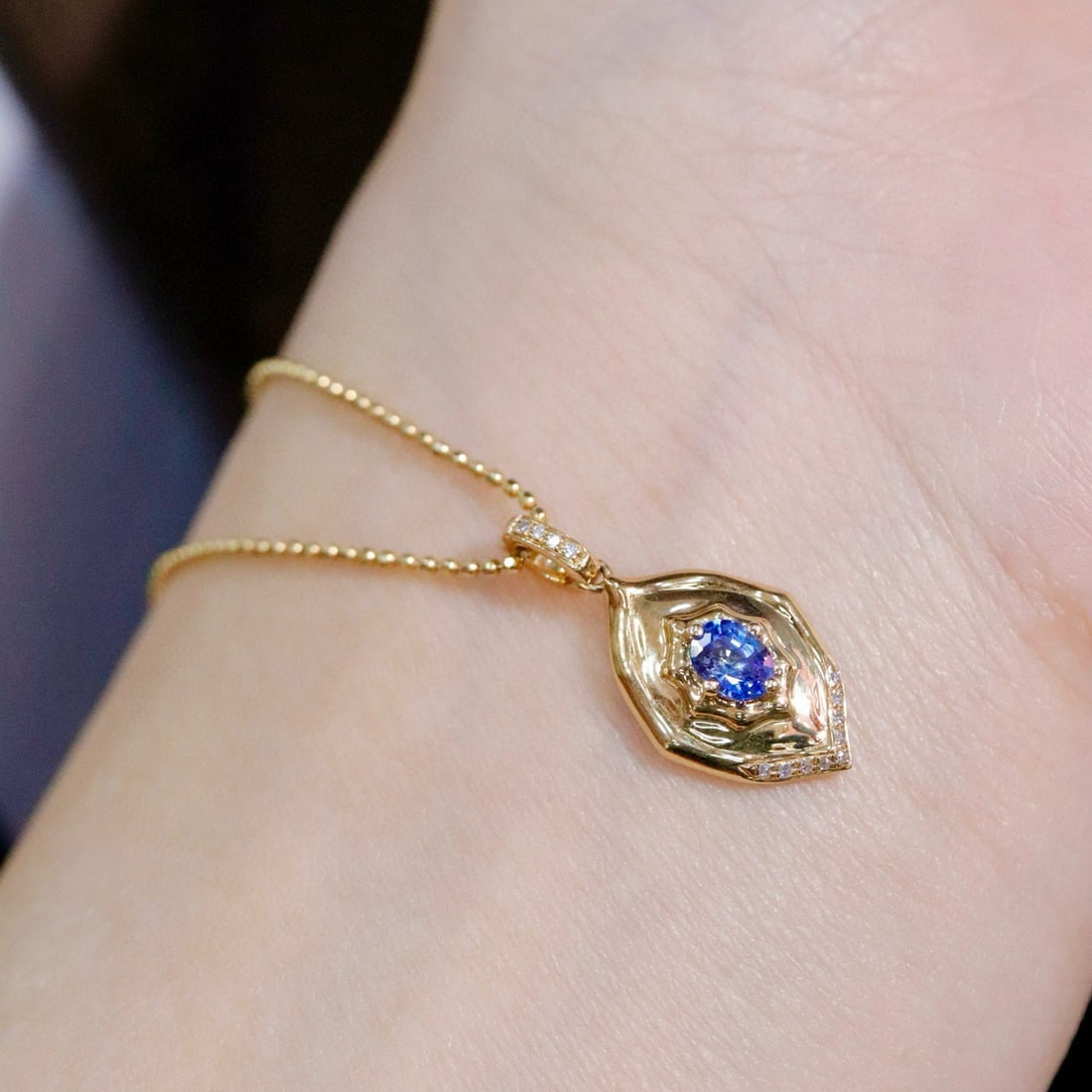 14k Gold 0.45 Ctw Natural Sapphire & Diamond Pendant( Without Chain ) - 3