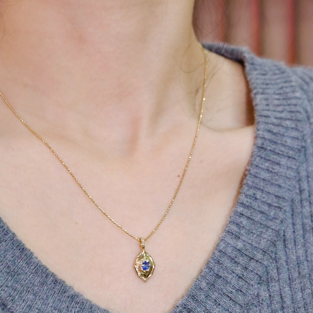 14k Gold 0.45 Ctw Natural Sapphire & Diamond Pendant( Without Chain ) - 4