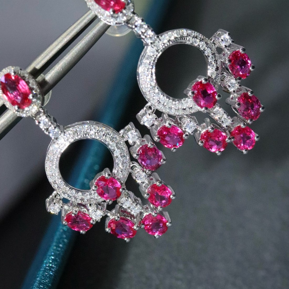 14k Gold 3.11 Ctw Natural Ruby & Diamond Earrings - 3