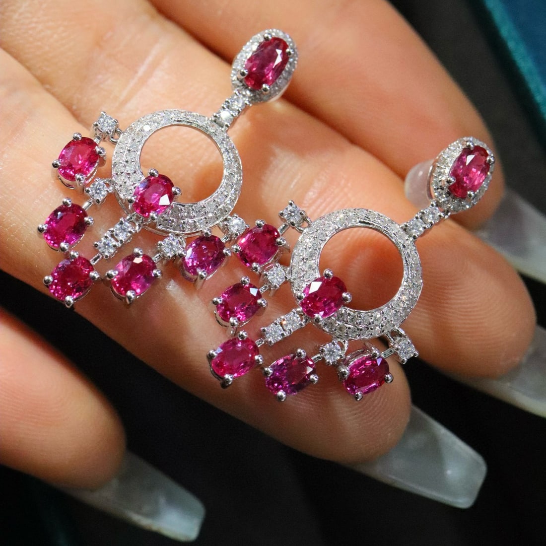 14k Gold 3.11 Ctw Natural Ruby & Diamond Earrings - 4