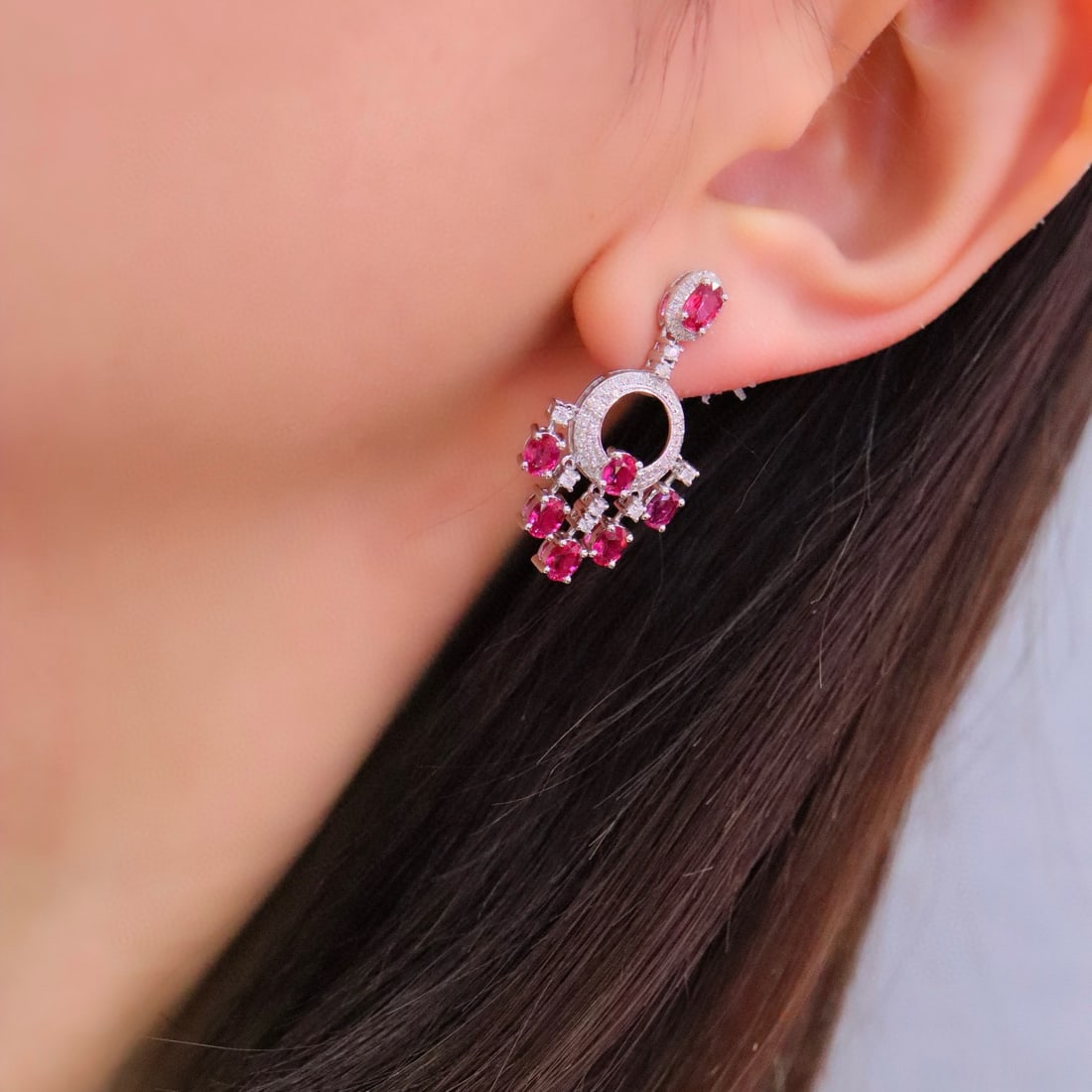 14k Gold 3.11 Ctw Natural Ruby & Diamond Earrings - 5