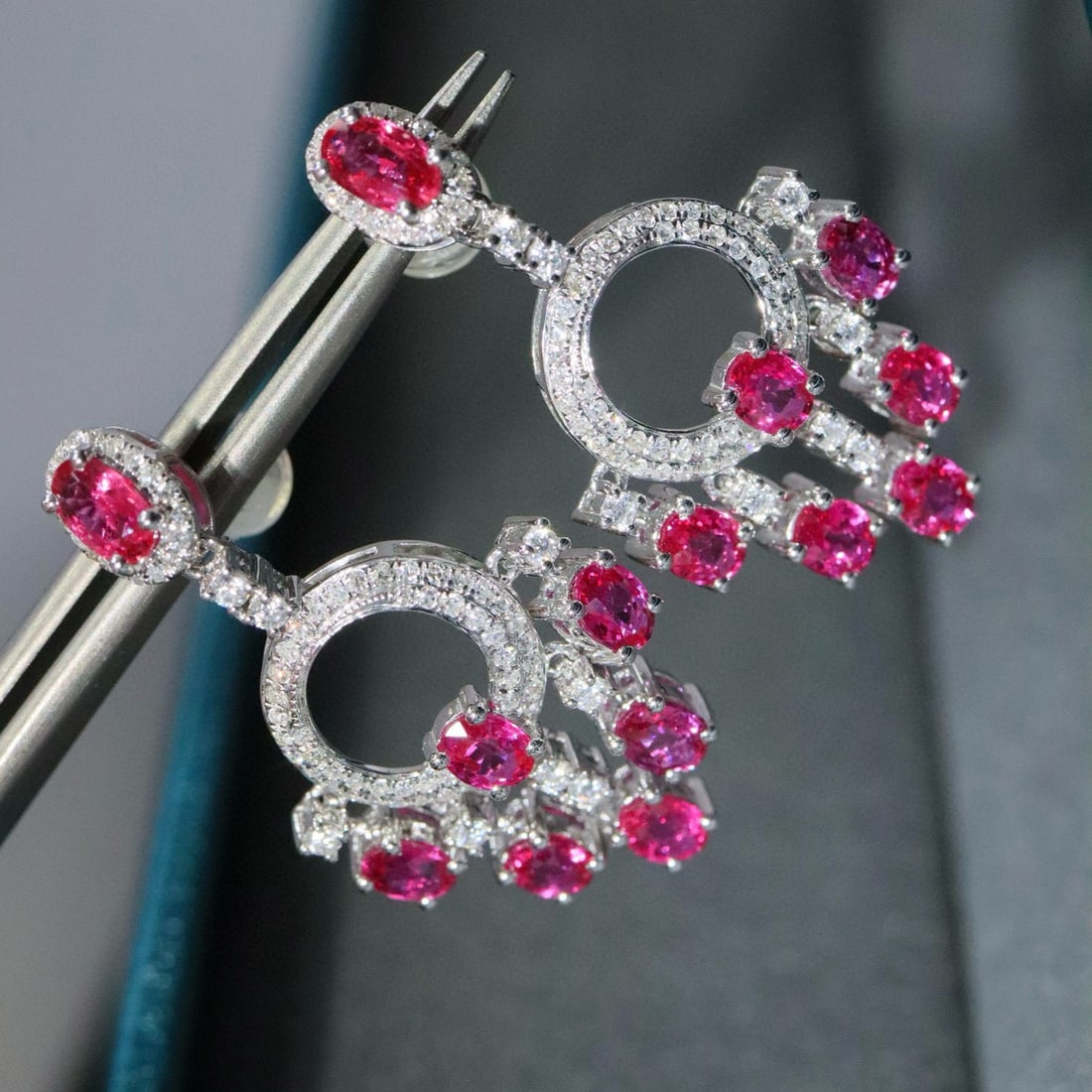 14k Gold 3.11 Ctw Natural Ruby & Diamond Earrings - 6