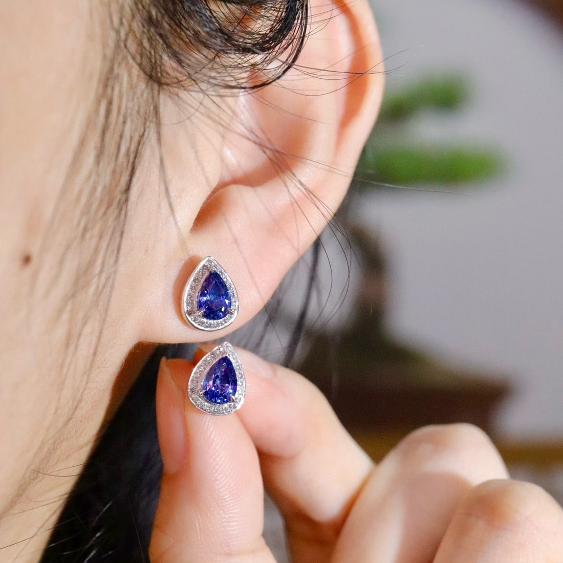 14k Gold 2.16 Ctw Natural Sapphire & Diamond Earrings - 6