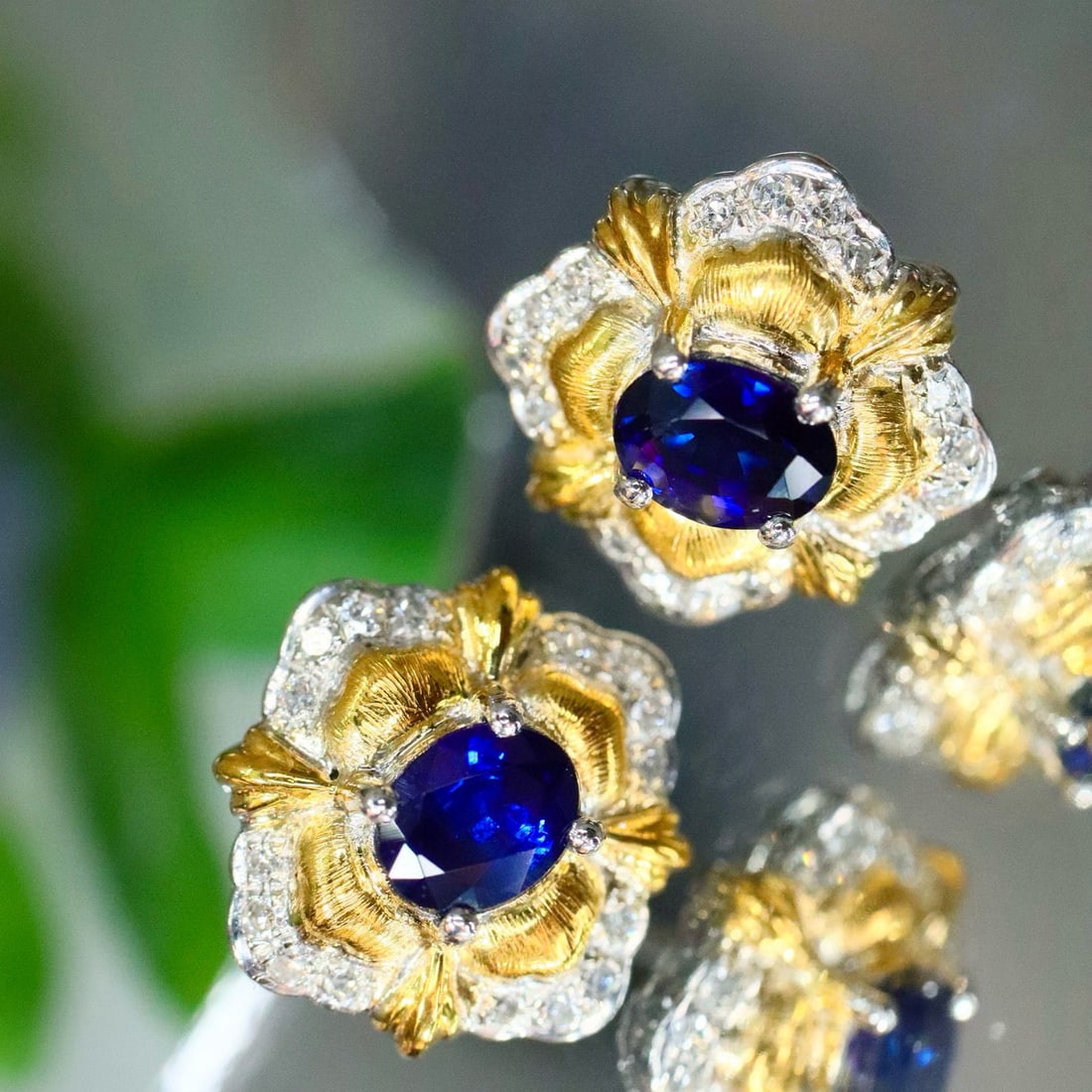 14k Gold 0.81 Ctw Natural Sapphire & Diamond Earrings - 3