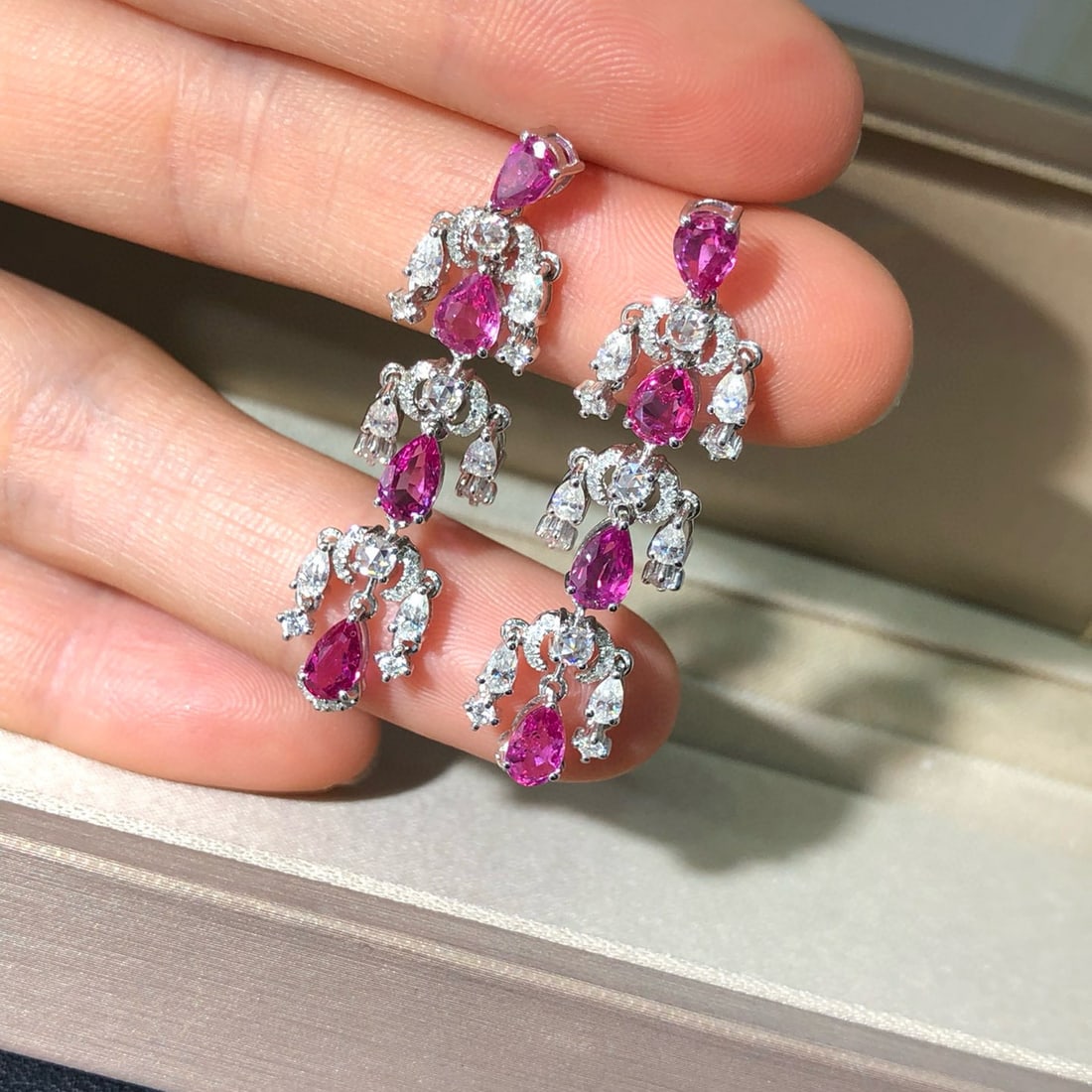 14k Gold 3.41 Ctw Natural Ruby & Diamond Earrings - 2