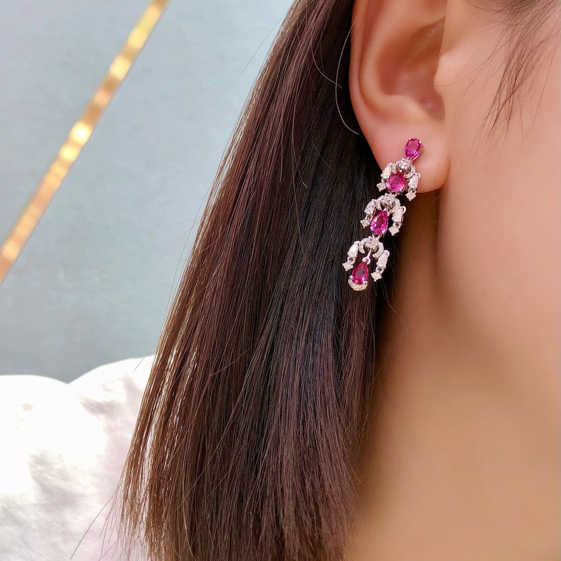 14k Gold 3.41 Ctw Natural Ruby & Diamond Earrings - 5