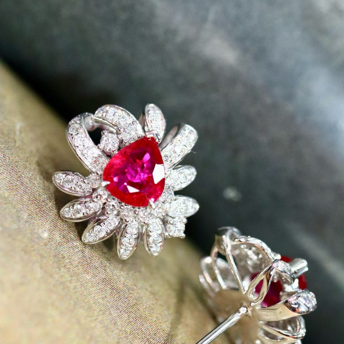 14k Gold 2.65 Ctw Natural Ruby & Diamond Earrings - 2