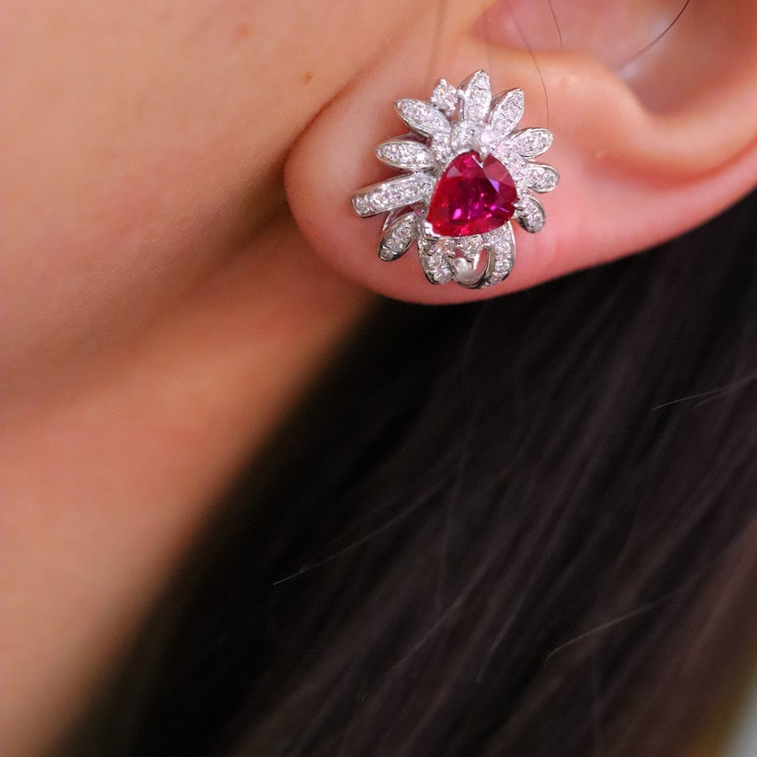 14k Gold 2.65 Ctw Natural Ruby & Diamond Earrings - 6