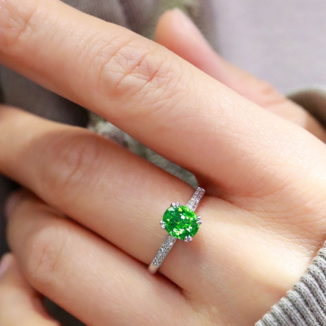 14k Gold 1.24 Ctw Natural Tsavorite & Diamond Ring - 6