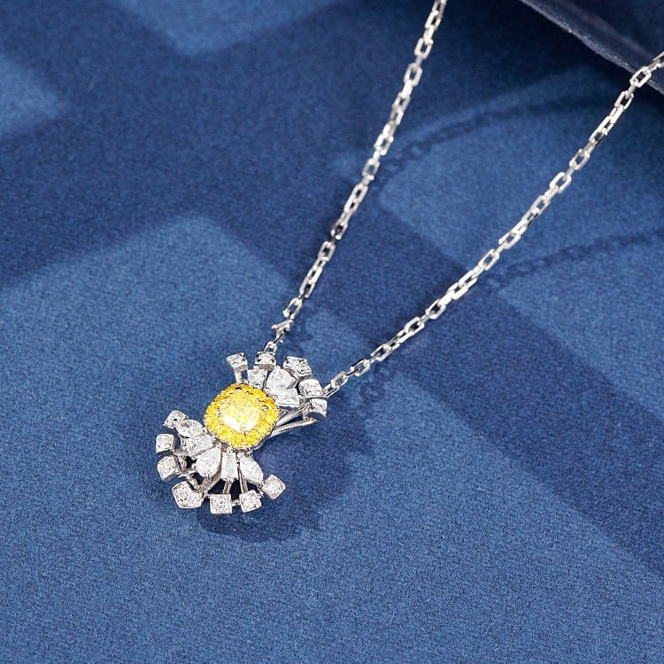 14k Gold 0.60 Ctw Natural Yellow Diamond & Diamond Pendant( Without Chain ) - 2