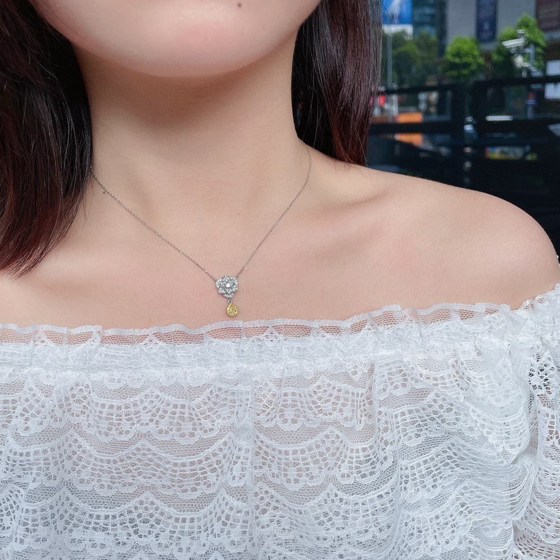 14k Gold 0.34 Ctw Natural Yellow Diamond & Diamond Necklace - 2