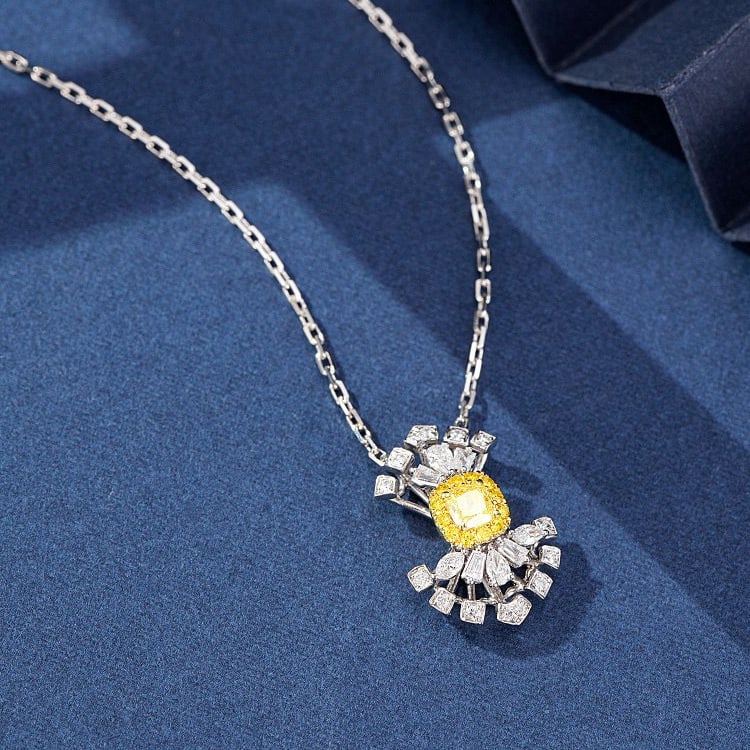14k Gold 0.34 Ctw Natural Yellow Diamond & Diamond Necklace - 3