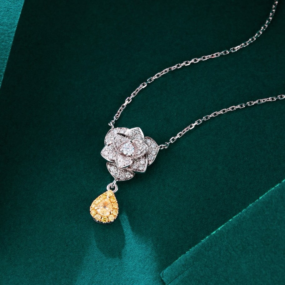 14k Gold 0.34 Ctw Natural Yellow Diamond & Diamond Necklace - 5