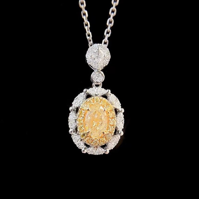 14k Gold 0.6 Ctw Natural Yellow Diamond & Diamond Pendant( Without Chain ): Ref:230988007 // gold content:14k gold // main gemstone:yellow diamond // shape:oval // carat weight:0. 3ct // color:yellow // treatment:natural // // adjacent gemstone 2 : diamond // shape:round //