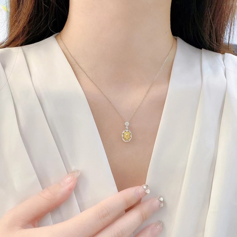 14k Gold 0.6 Ctw Natural Yellow Diamond & Diamond Pendant( Without Chain ) - 2