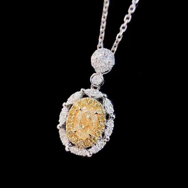 14k Gold 0.6 Ctw Natural Yellow Diamond & Diamond Pendant( Without Chain ) - 3