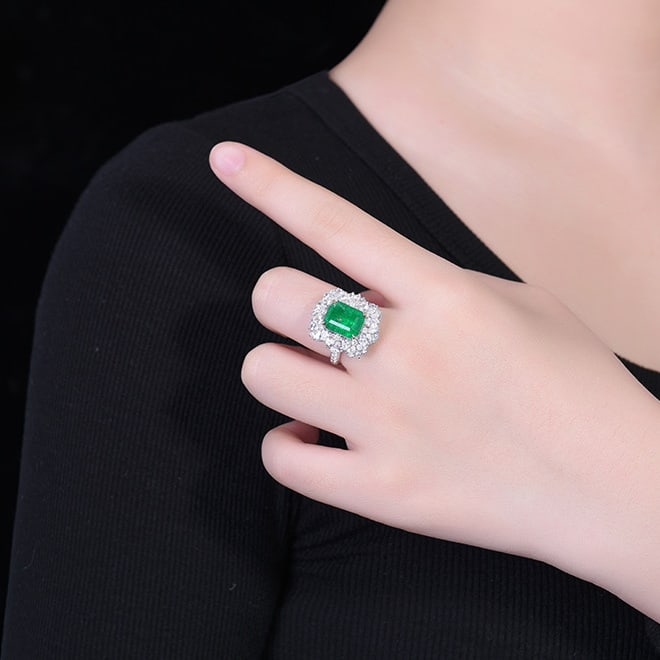 14k Gold 6.53 Ctw Vivid Green Natural Emerald & Diamond Ring/pendant( Without Chain ) - 5