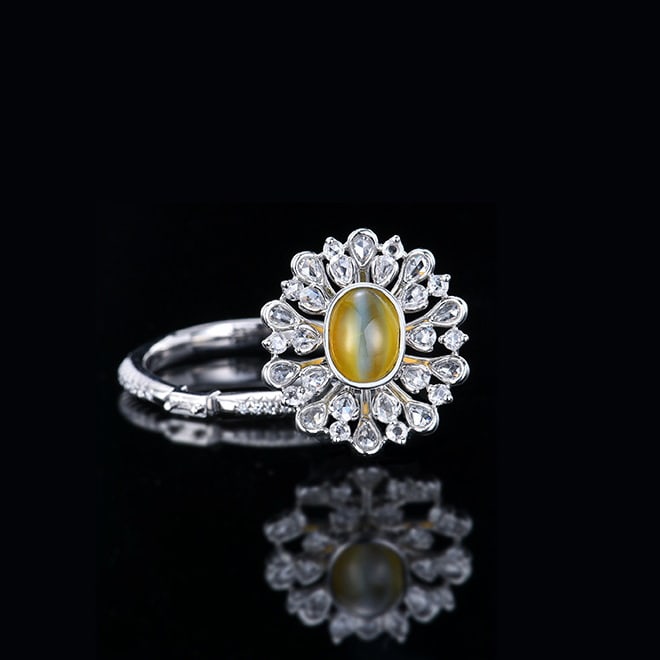 14k Gold 2.11 Ctw Natural Cat's?Eye & Diamond Ring/pendant( Without Chain ) - 2