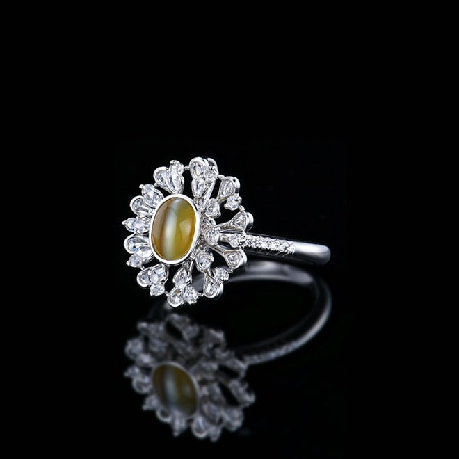 14k Gold 2.11 Ctw Natural Cat's?Eye & Diamond Ring/pendant( Without Chain ) - 3