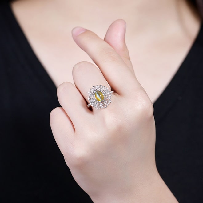 14k Gold 2.11 Ctw Natural Cat's?Eye & Diamond Ring/pendant( Without Chain ) - 7