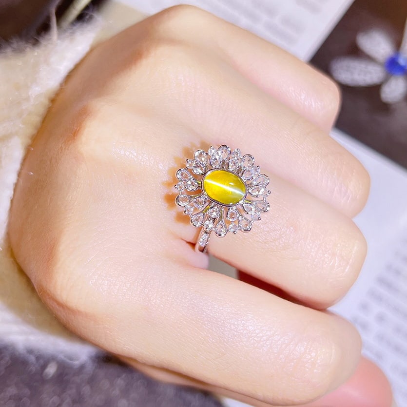14k Gold 2.11 Ctw Natural Cat's?Eye & Diamond Ring/pendant( Without Chain ) - 8