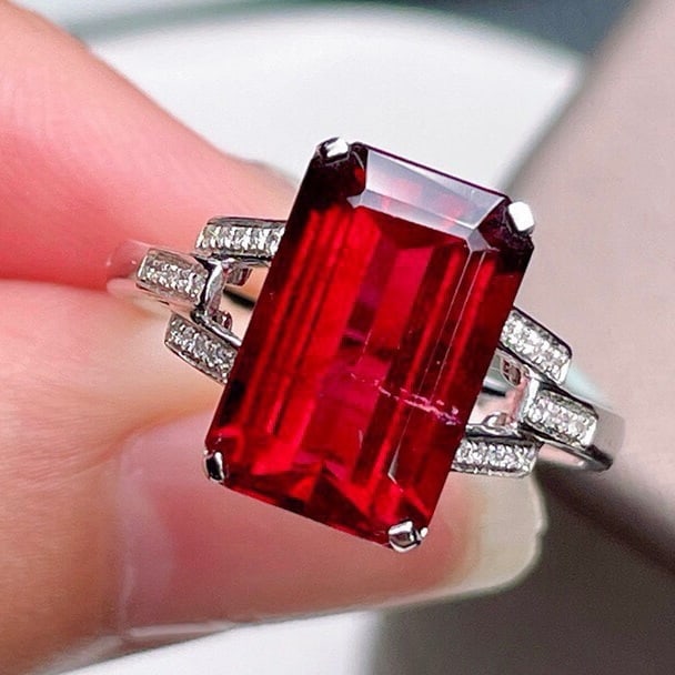 14k Gold 5.67 Ct Natural Tourmaline & Diamond Ring - 4