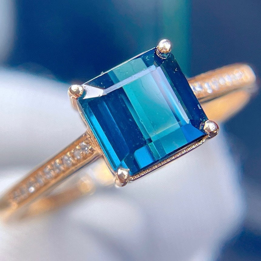 14k Gold 2.45 Ct Natural Tourmaline & Diamond Ring - 4