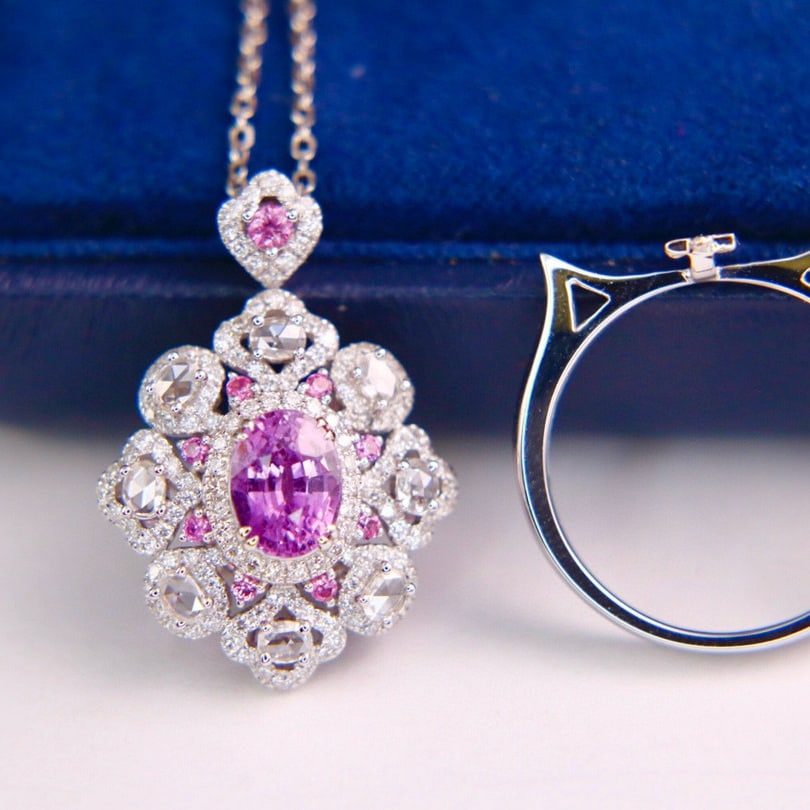 14k Gold 2.07 Ctw Natural Sapphire & Diamond Ring/pendant( Without Chain ): Ref:230988020 // gold content:14k gold // ring size:7. 25us // // main gemstone:sapphire // shape:oval // carat weight:1. 33ct // color:pink // treatment:natural // // adjacent gemstone 2 : diamond