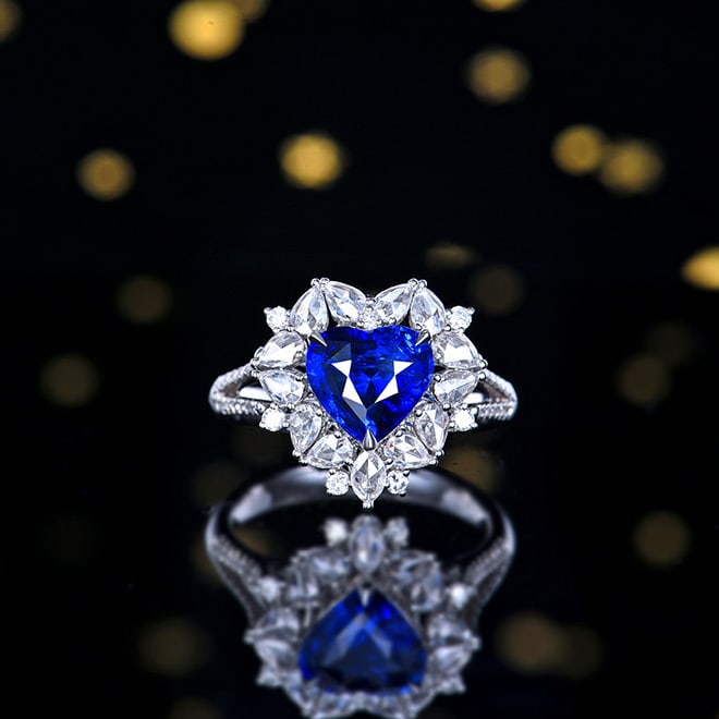 14k Gold 3.00 Ctw Natural Sapphire & Diamond Ring/pendant( Without Chain ): Ref:230988021 // gold content:14k gold // ring size:7. 25us // // main gemstone:sapphire // shape:heart // carat weight:2. 21ct // color:royal blue // treatment:natural // // adjacent gemstone 2 : dia