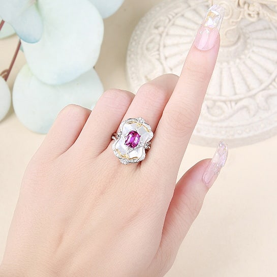 14k Gold 1.79 Ctw Natural Padparadscha Sapphire & Diamond Ring - 4