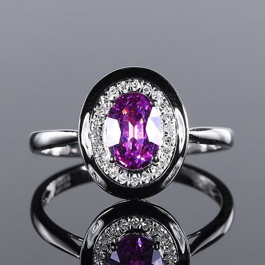 14k Gold 1.06 Ctw Natural Sapphire & Diamond Ring: Ref:230988025 // gold content:14k gold // ring size:7. 25us // // main gemstone:sapphire // shape:oval // carat weight:0. 95ct // color:purple // treatment:natural // // adjacent gemstone 2 : diamond