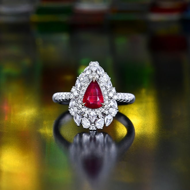 14k Gold 1.93 Ctw Natural Ruby & Diamond Ring/pendant( Without Chain ): Ref:230988027 // gold content:14k gold // ring size:7. 25us // // main gemstone:ruby // shape:pear // carat weight:1. 19ct // color:pigeonblood red // treatment:natural // // adjacent gemstone 2 :