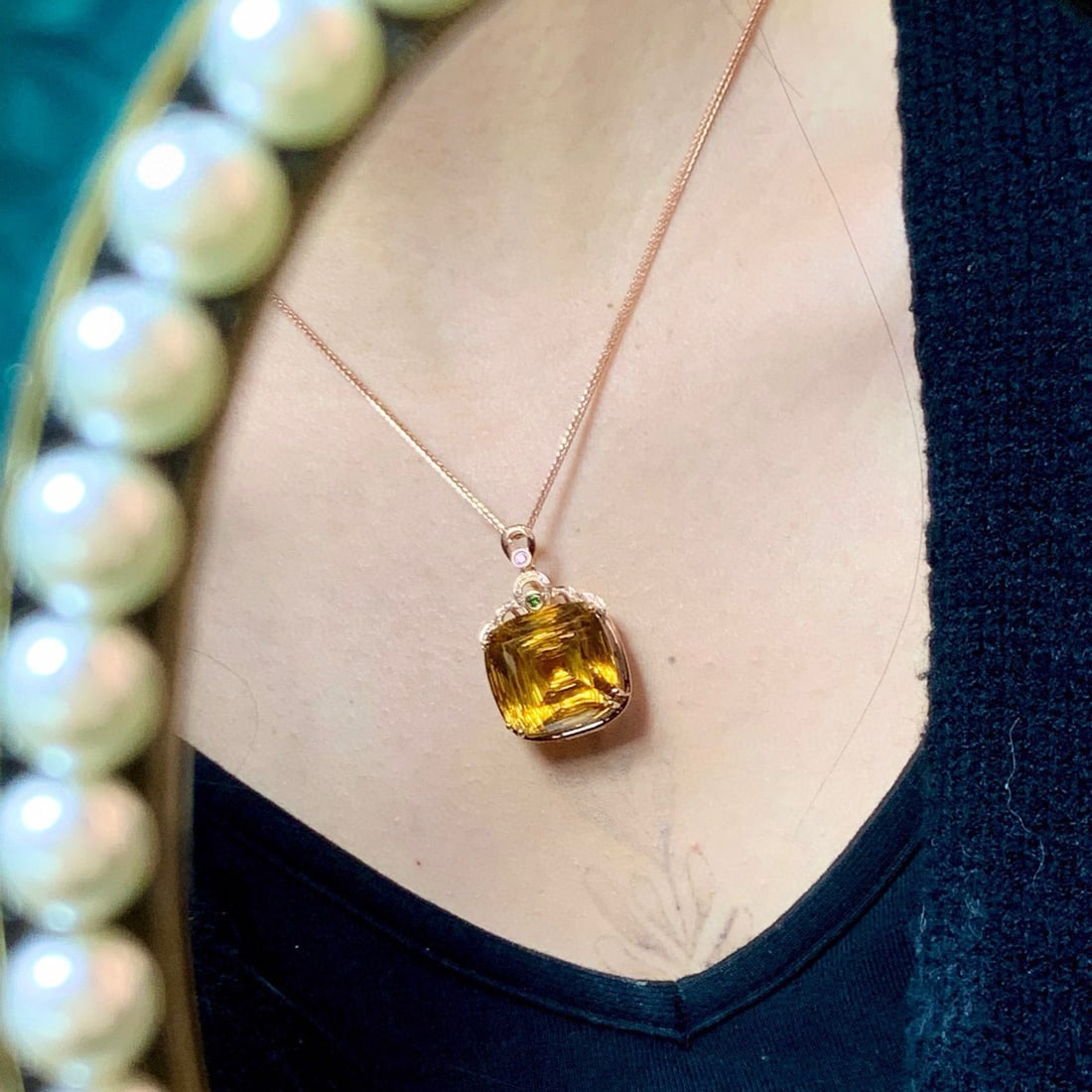 14k Gold 36.38 Ct Natural Citrine & Diamond Pendant( Without Chain ) - 2