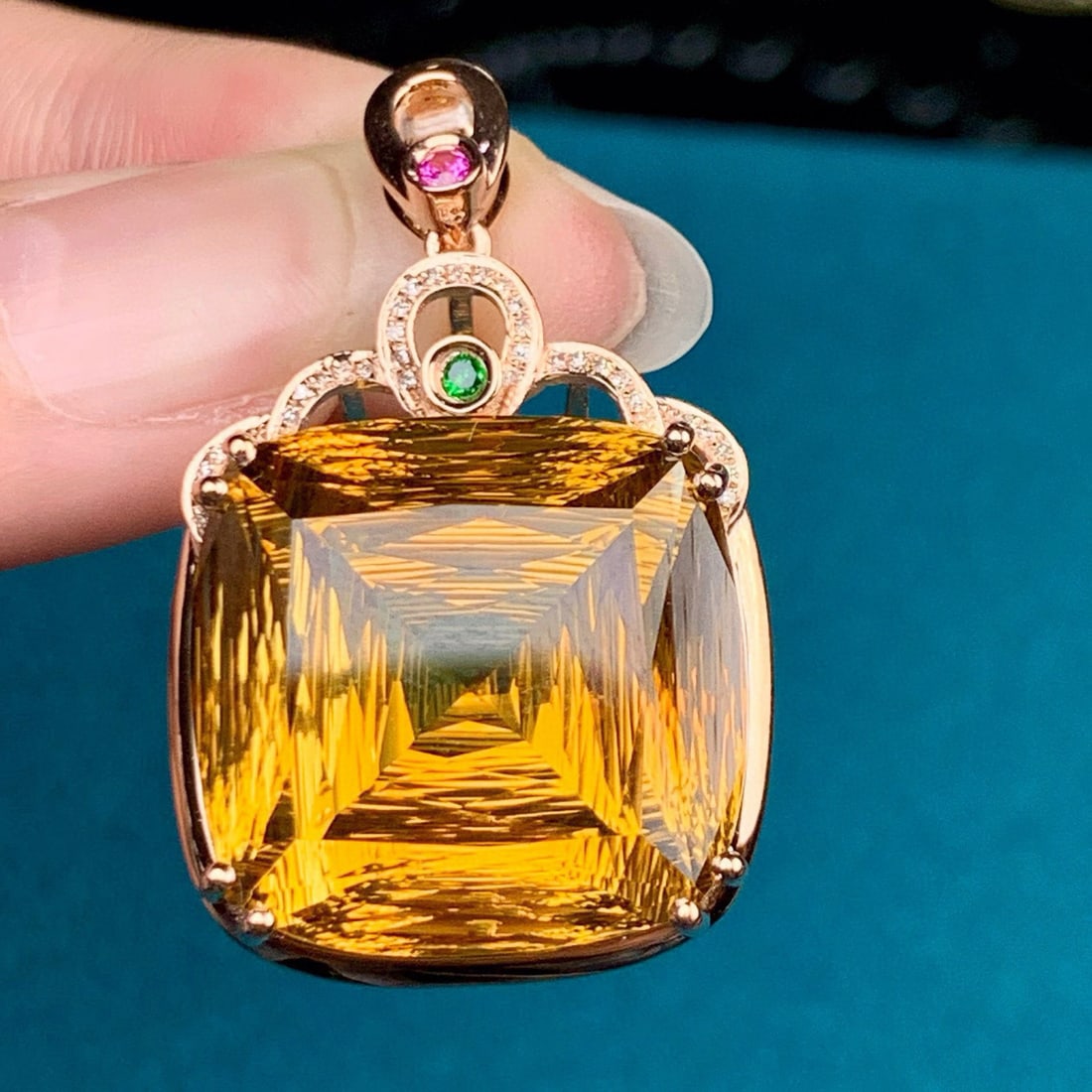 14k Gold 36.38 Ct Natural Citrine & Diamond Pendant( Without Chain ) - 3