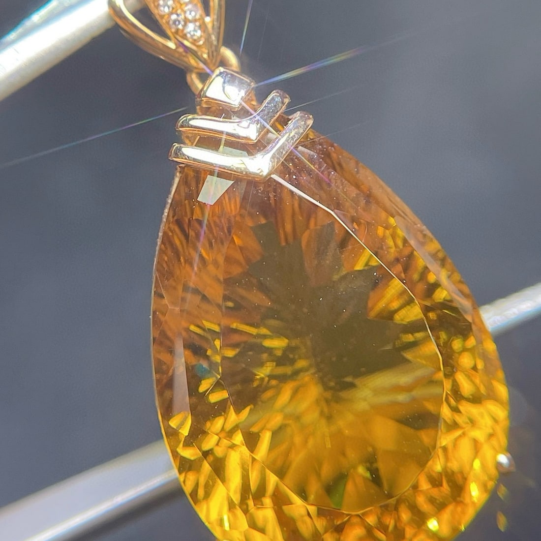 14k Gold 22.57 Ct Natural Citrine & Diamond Pendant( Without Chain ) - 2