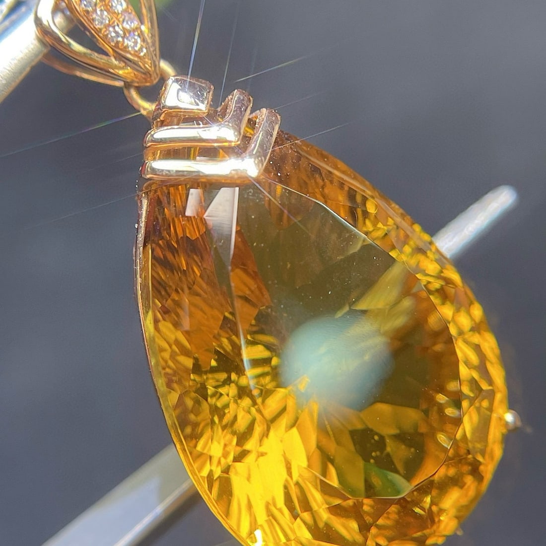 14k Gold 22.57 Ct Natural Citrine & Diamond Pendant( Without Chain ) - 5