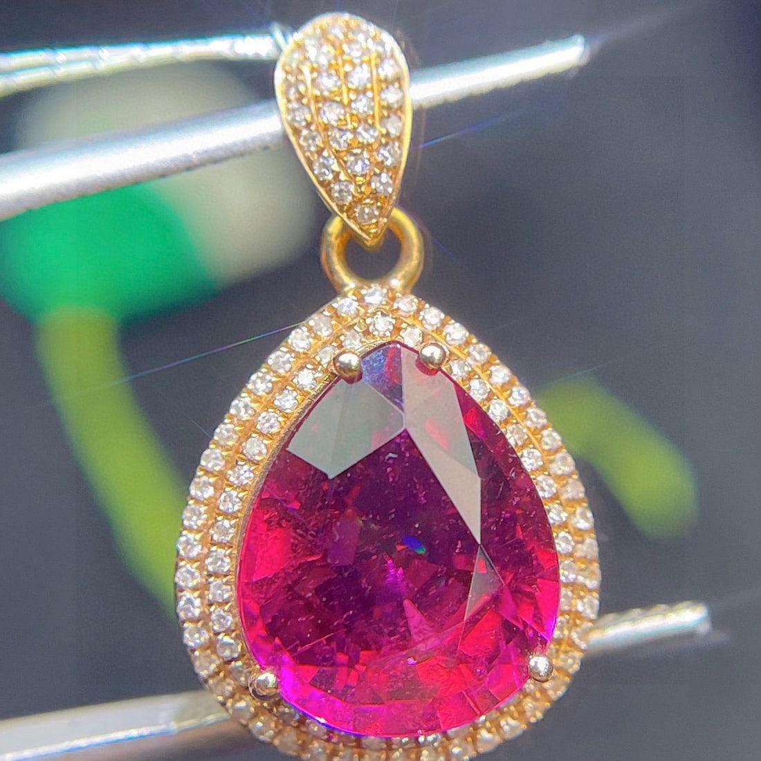 14k Gold 6.08 Ct Natural Tourmaline & Diamond Pendant( Without Chain ) - 2