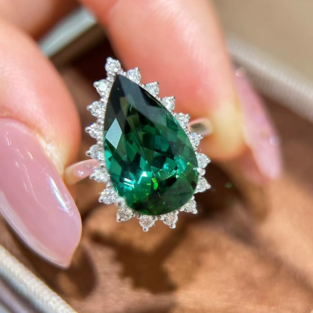14k Gold 6.30 Ctw Natural Tourmaline & Diamond Ring - 4