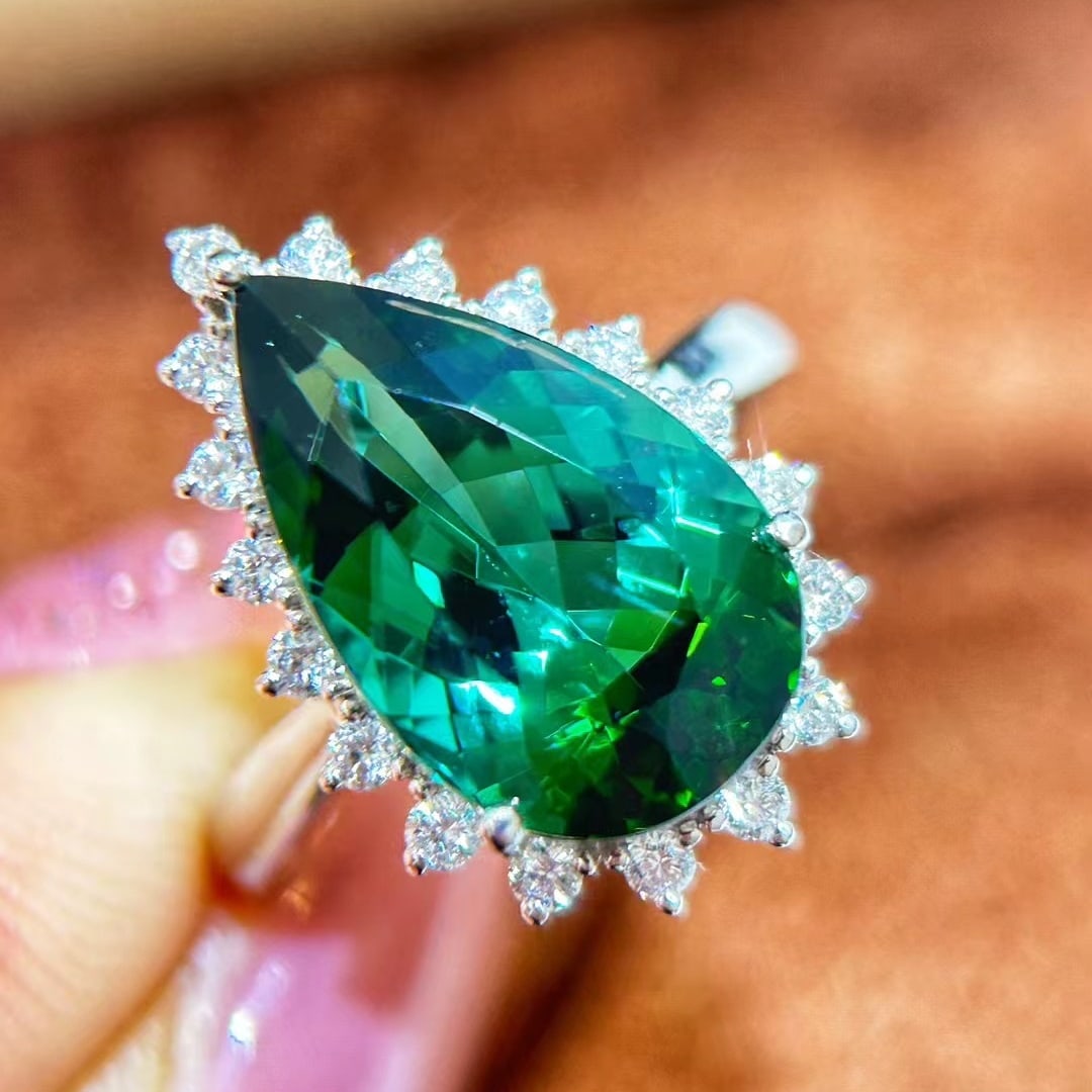 14k Gold 6.30 Ctw Natural Tourmaline & Diamond Ring - 5