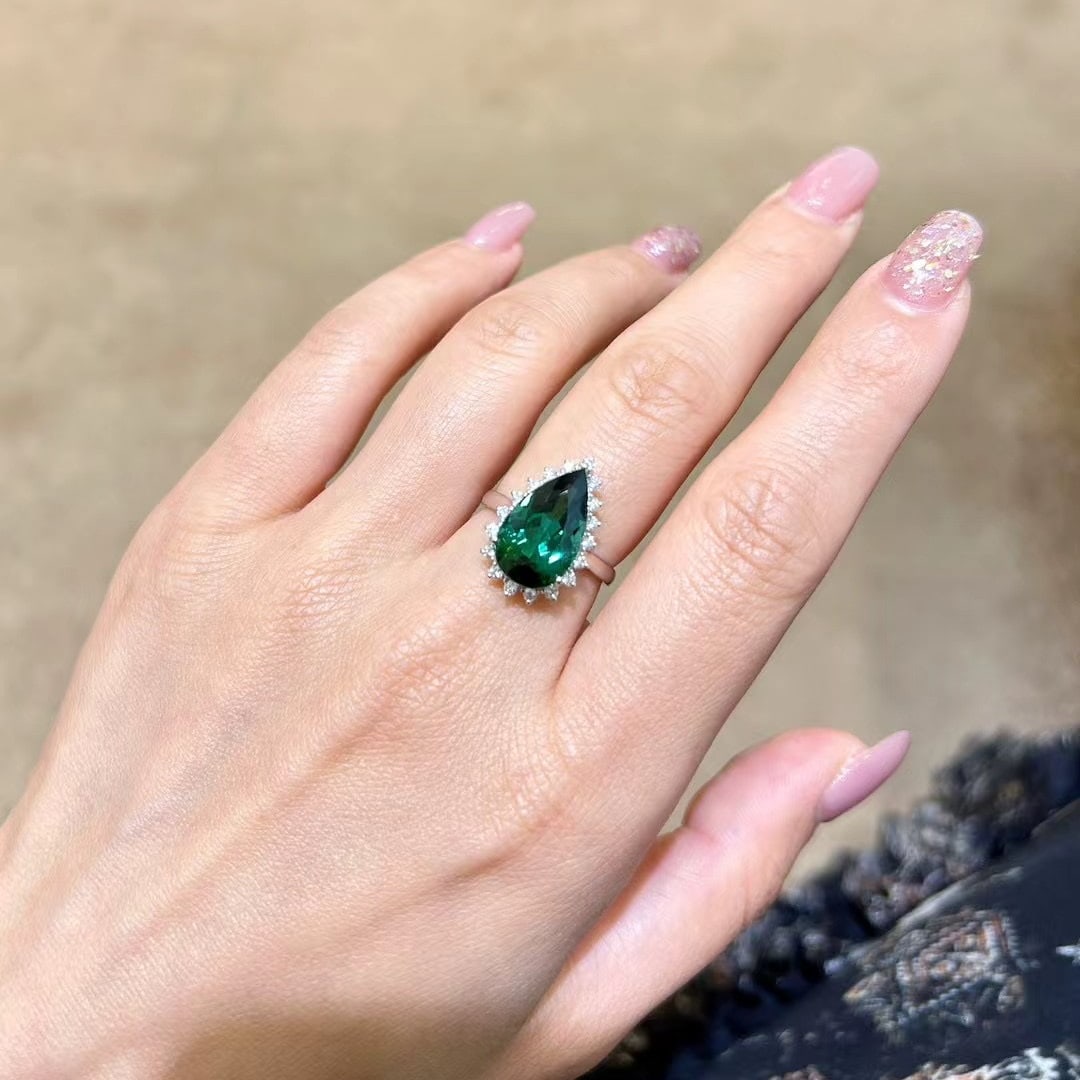 14k Gold 6.30 Ctw Natural Tourmaline & Diamond Ring - 7