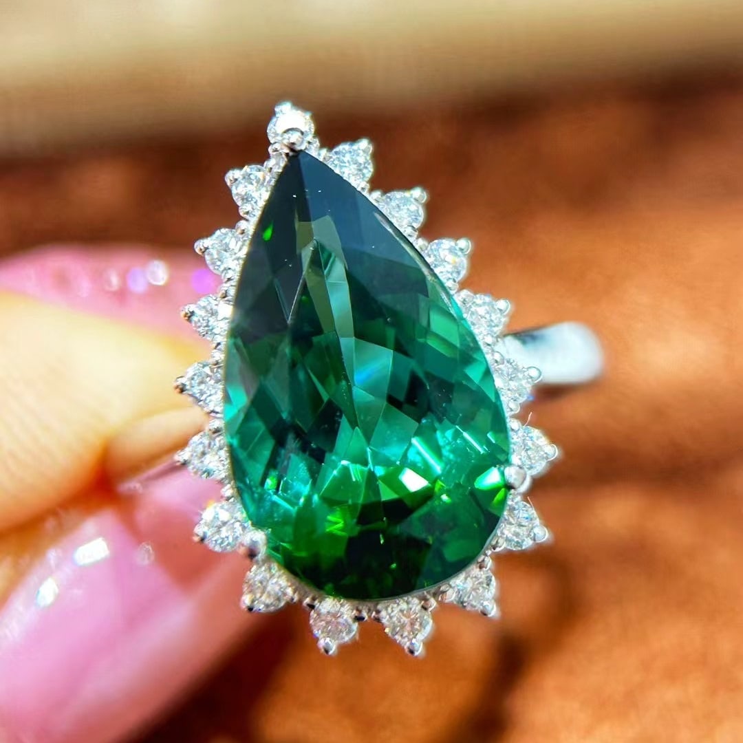 14k Gold 6.30 Ctw Natural Tourmaline & Diamond Ring - 8