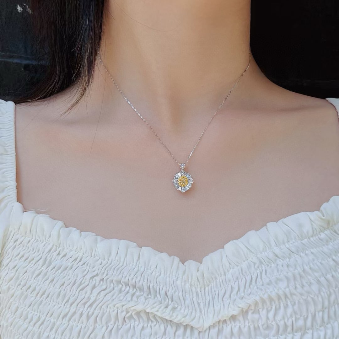 14k Gold 1.59 Ctw Natural Yellow Diamond & Diamond Pendant( Without Chain ) - 3
