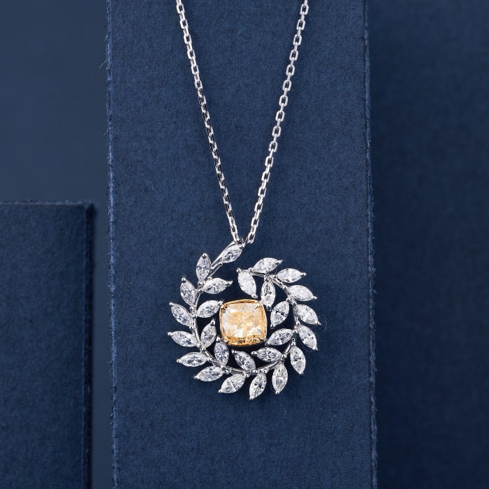 14k Gold 1.65 Ctw Natural Yellow Diamond & Diamond Pendant( Without Chain ) - 3