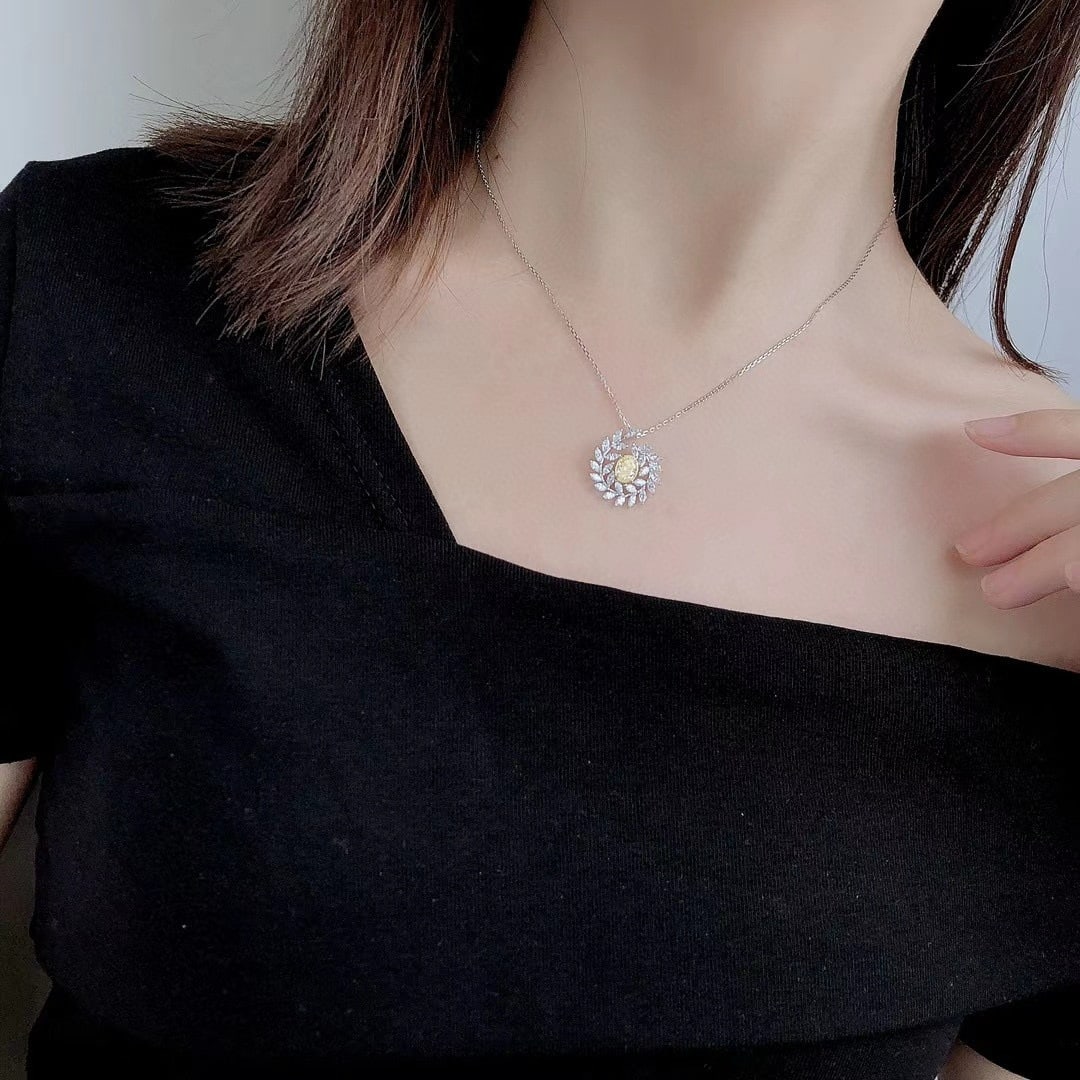 14k Gold 1.65 Ctw Natural Yellow Diamond & Diamond Pendant( Without Chain ) - 4