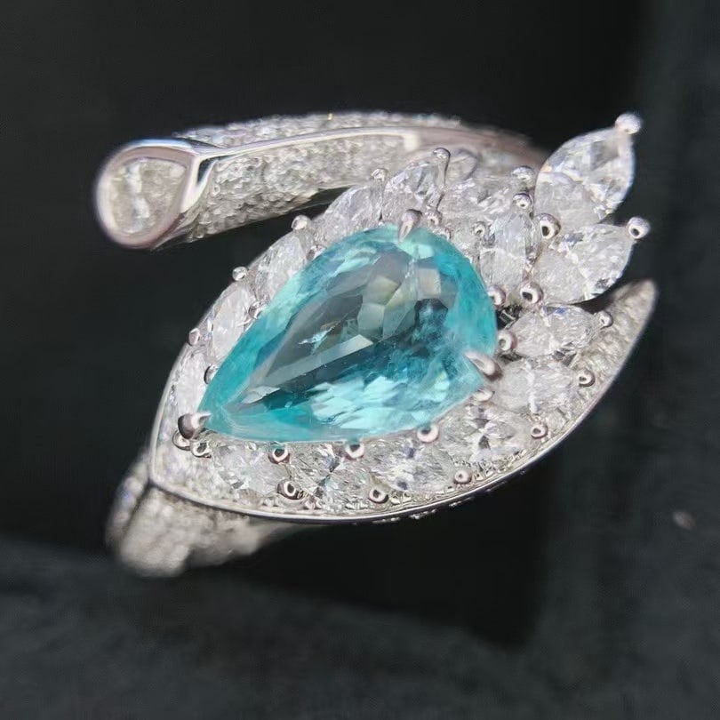 14k Gold 2.27 Ctw Natural Paraiba Tourmaline & Diamond Ring - 2